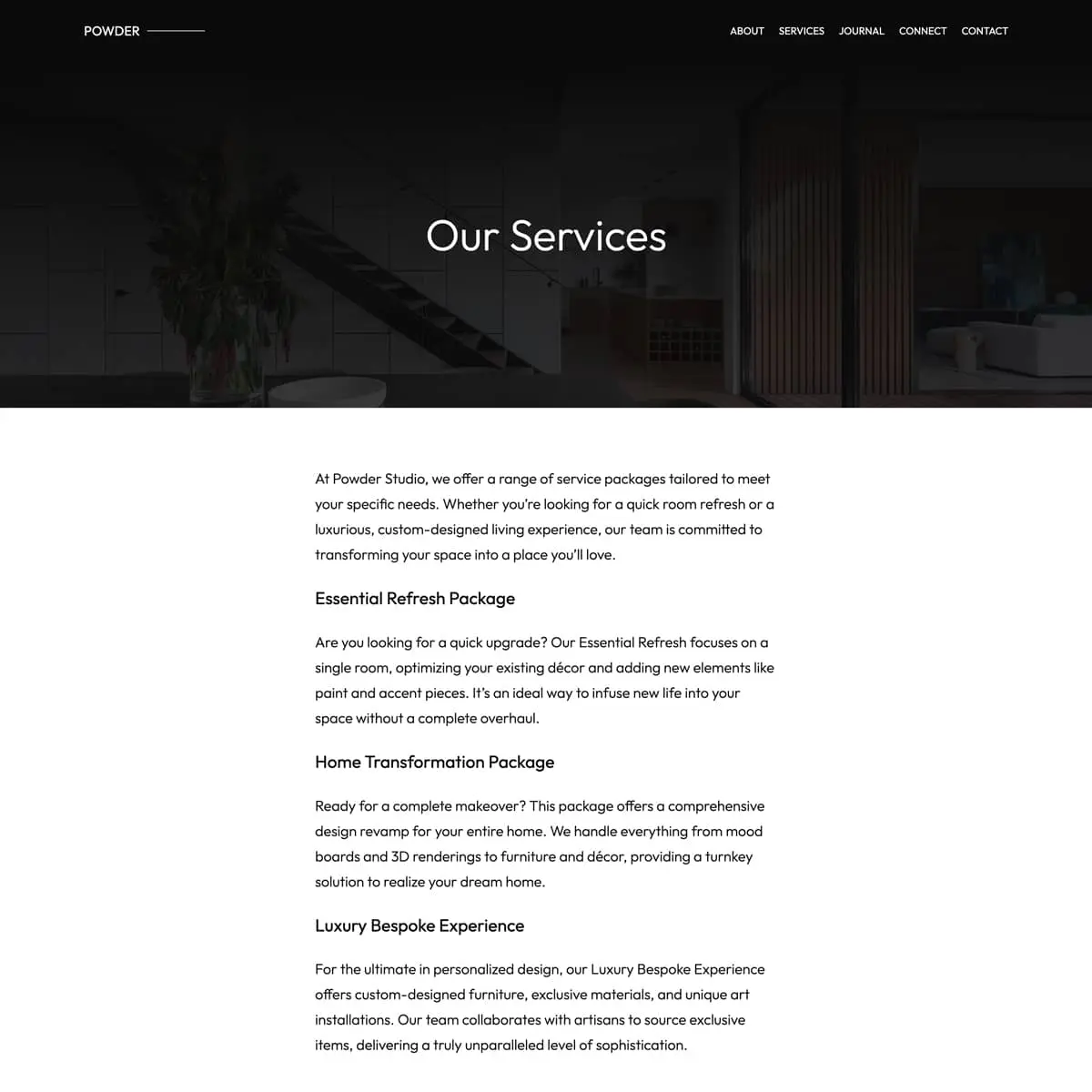 Powder Business WordPress theme services page